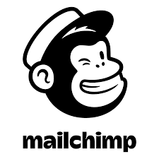 Mailchimp logo featuring a black and white illustration of a winking monkey wearing a cap, with the word “mailchimp” in lowercase black letters below.